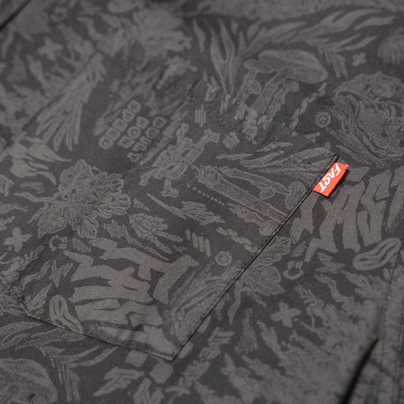 Fasthouse Tomahawk SS Button Up Shirt Black - Close-Up of Front Chest Pocket