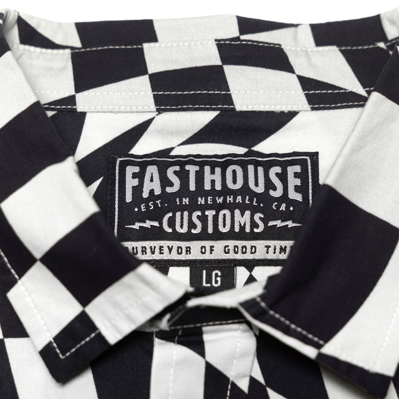 Fasthouse Trip SS Button Up Shirt Black/White - Close-Up of Collar
