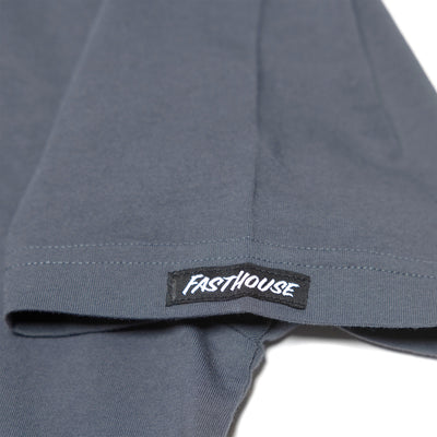 Fasthouse Utopia SS Tee Indigo - Close-Up of Brand Tag on Sleeve