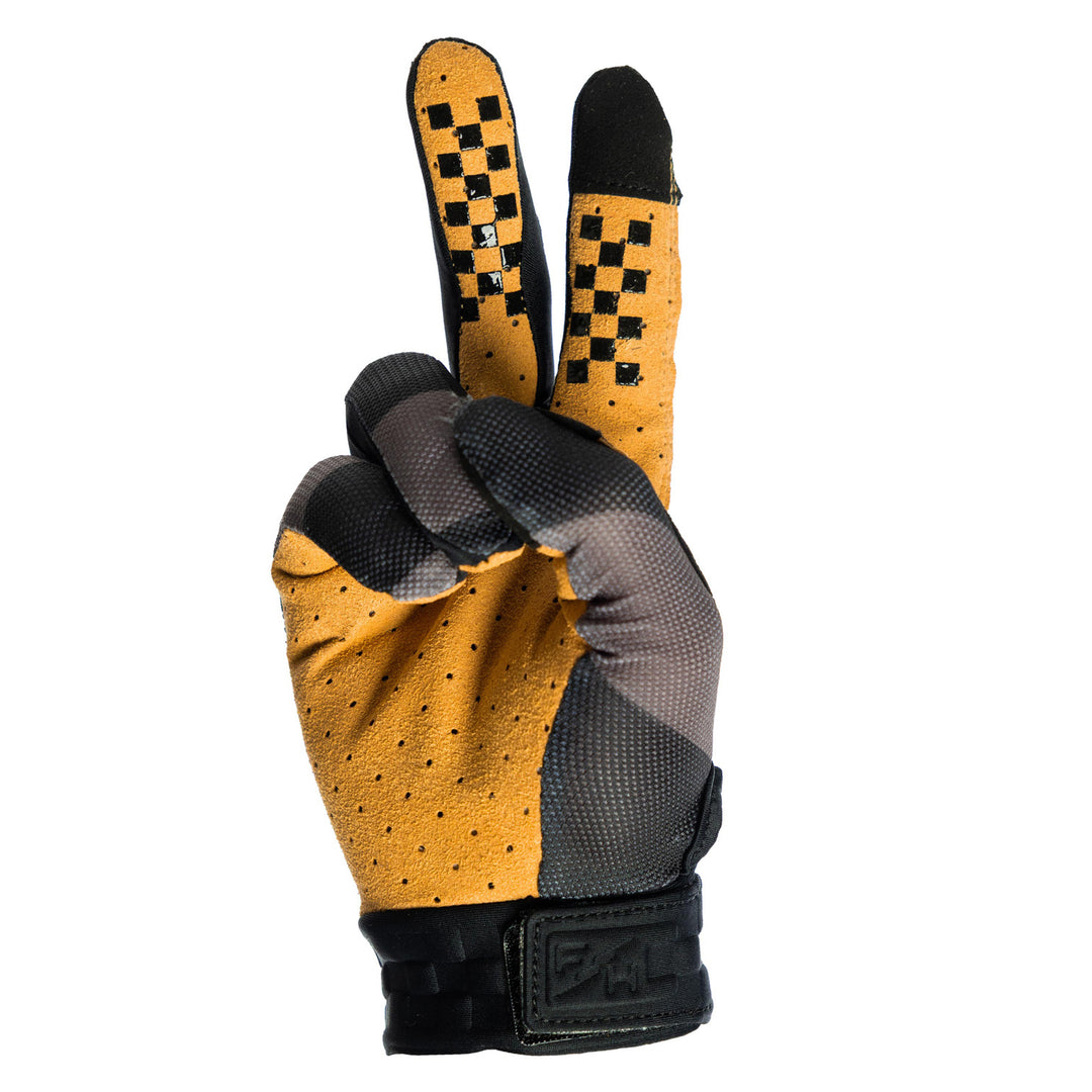 Fasthouse Vapor Ray Gloves Gray - Palm View with Gloves Set in Peace Sign