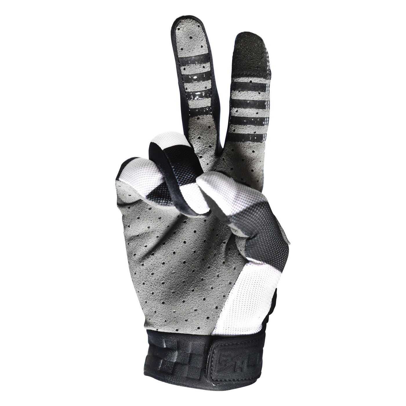 Fasthouse Vapor Jailbird Gloves Black/White - Palm View, Staged as Peace Sign