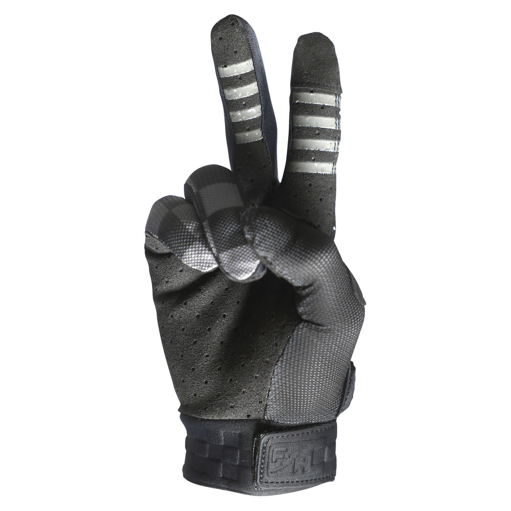 Fasthouse Vapor Reaper Gloves Black - Palm View, Staged as Peace Sign