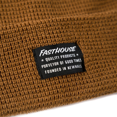 Fasthouse Waffle Beanie Camel - Close-Up of Front Label