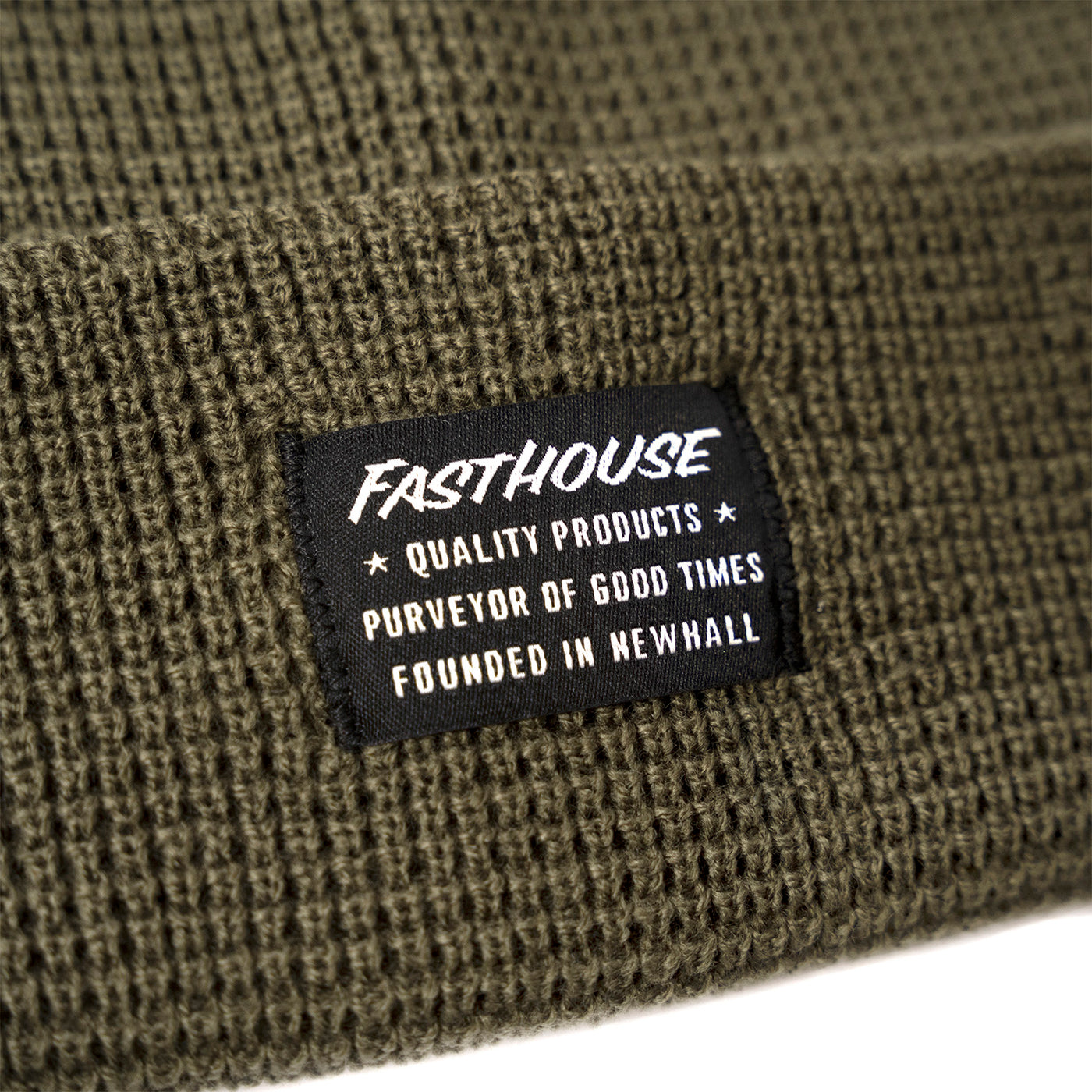 Fasthouse Waffle Beanie Olive - Close-up of Front Label