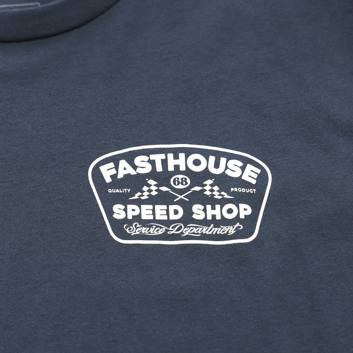 Fasthouse Wedged Tee Indigo - Close-Up of Graphic on Front