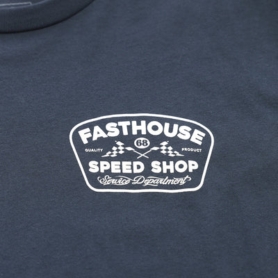 Fasthouse Wedged Tee Indigo - Close-Up of Graphic on Front