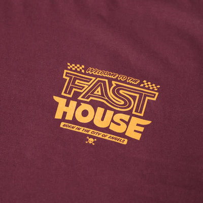 Fasthouse Weekend SS Tee Maroon - Close-Up of Graphic on Front