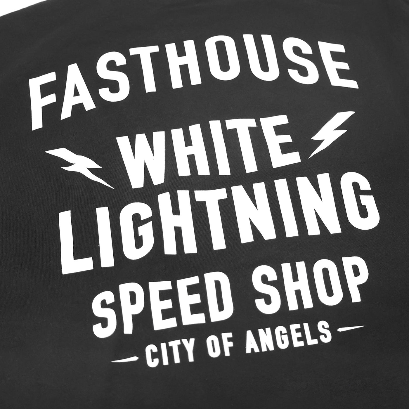 Fasthouse White Lightning SS Tee Black - Close-Up of Graphic on Back