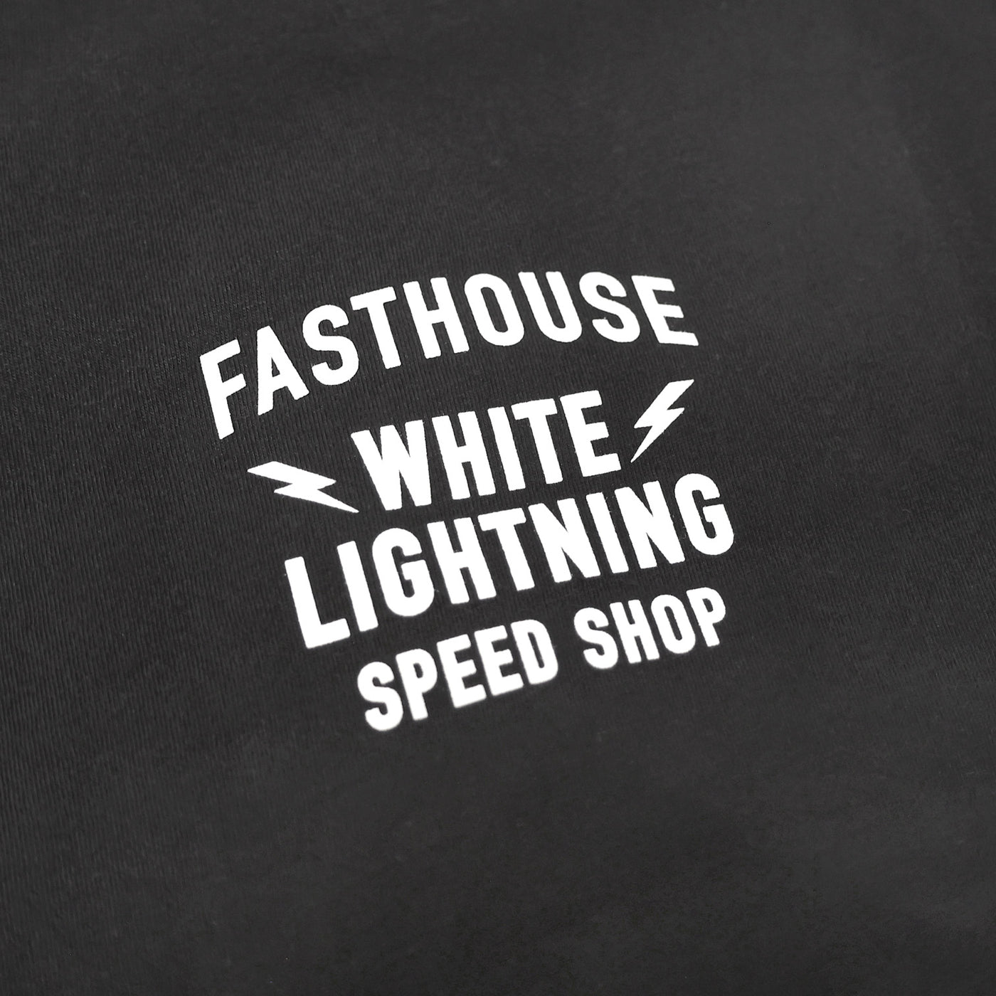 Fasthouse White Lightning SS Tee Black - Close-Up of Graphic on Front