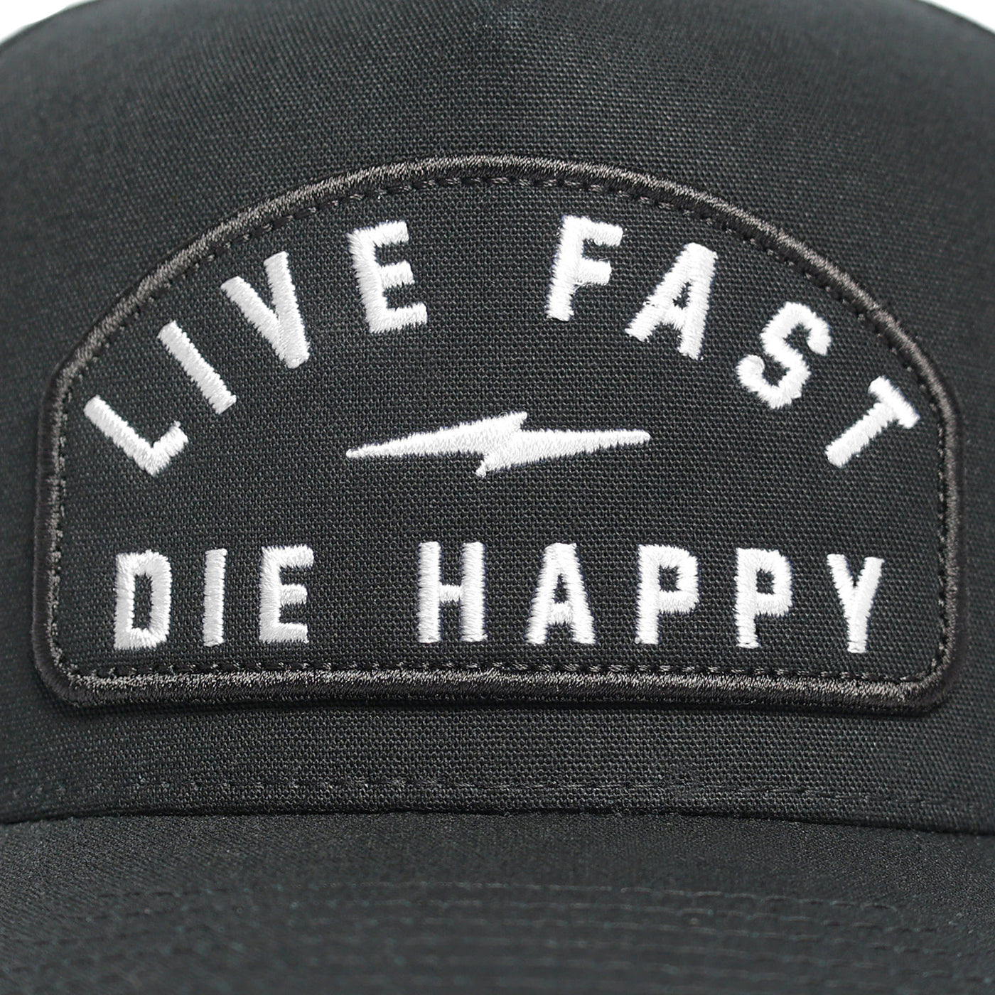 Fasthouse Wired Hat Black - Close-Up of Front Graphic