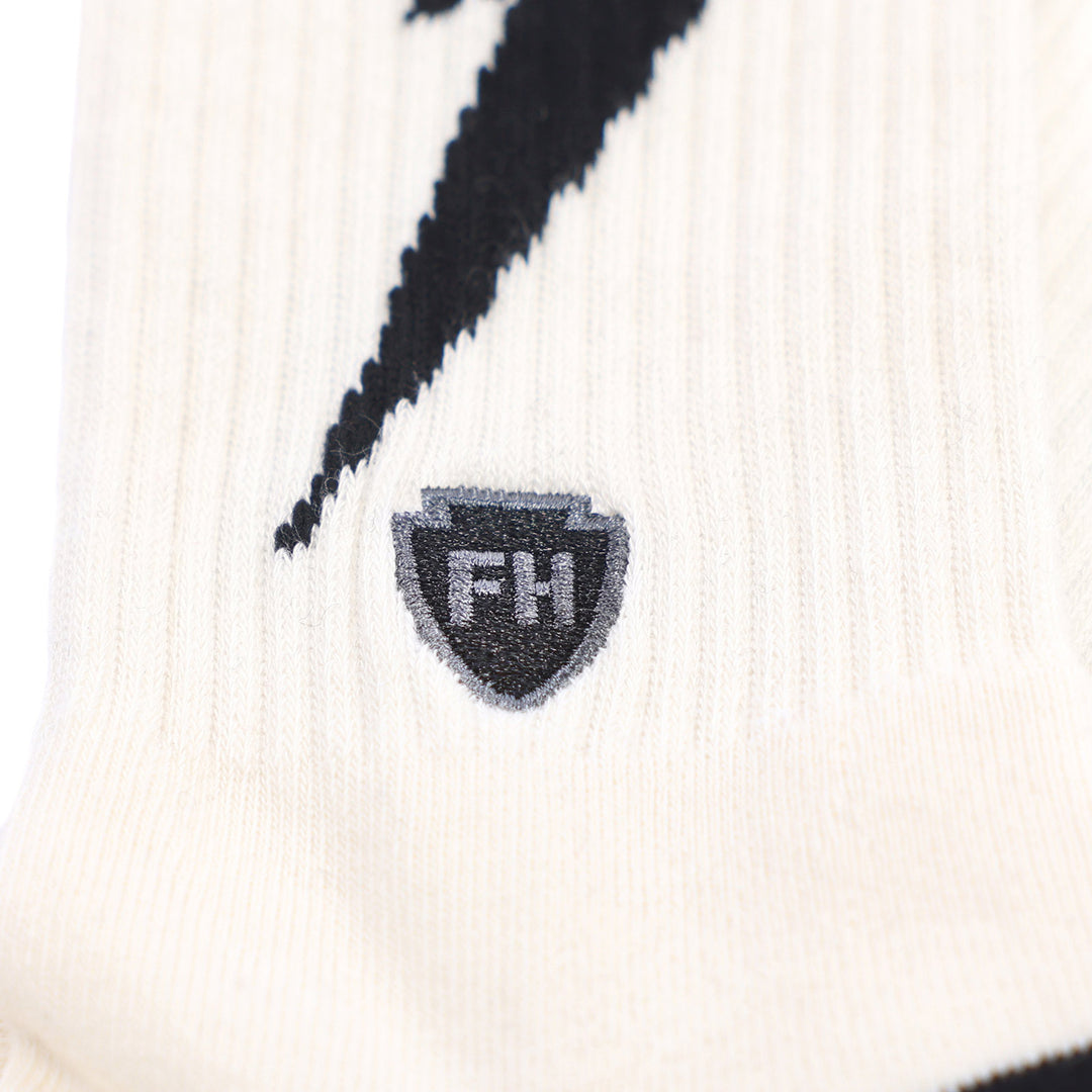 Fasthouse Wired Socks White - Close-Up of Stitched Logo