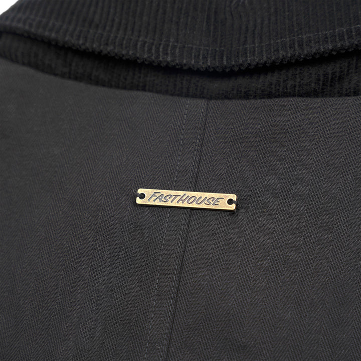 Fasthouse Women's Grafter Chore Coat Black - Close-up of Metallic Logo on Back