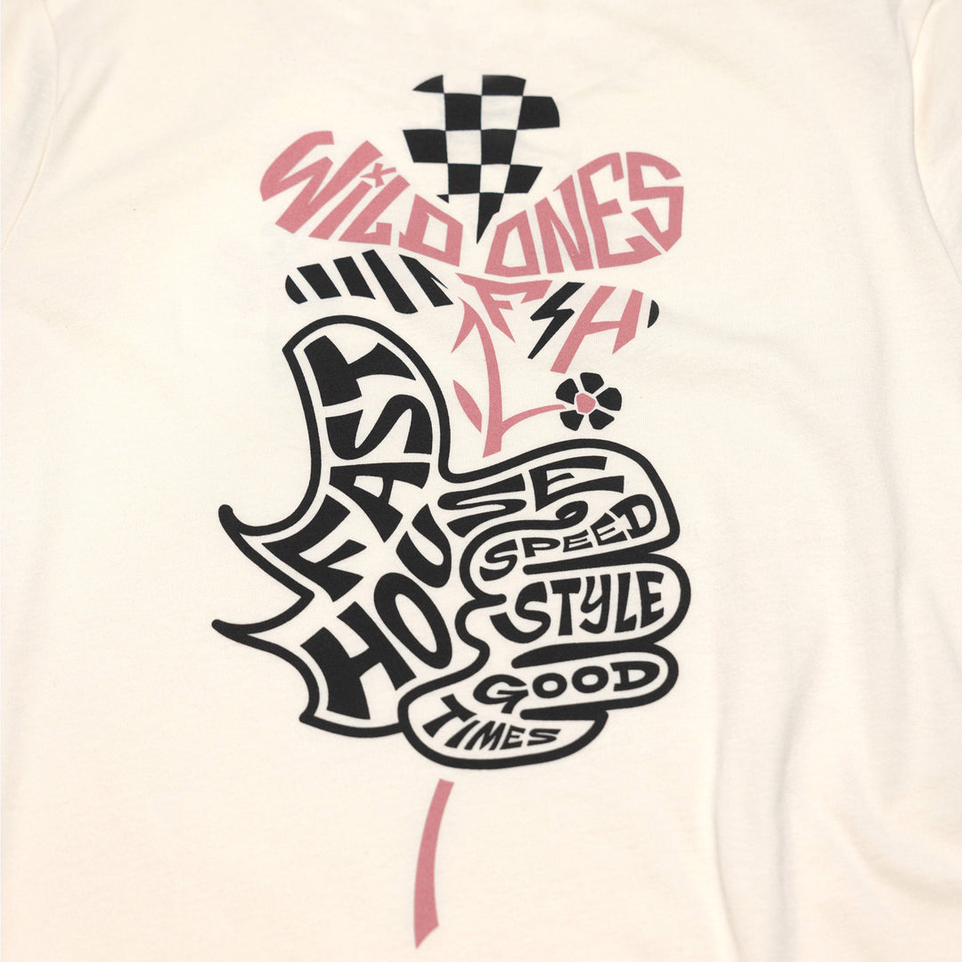 Fasthouse Women's Garden Party SS Tee Natural - Close-Up of Graphic on Rear