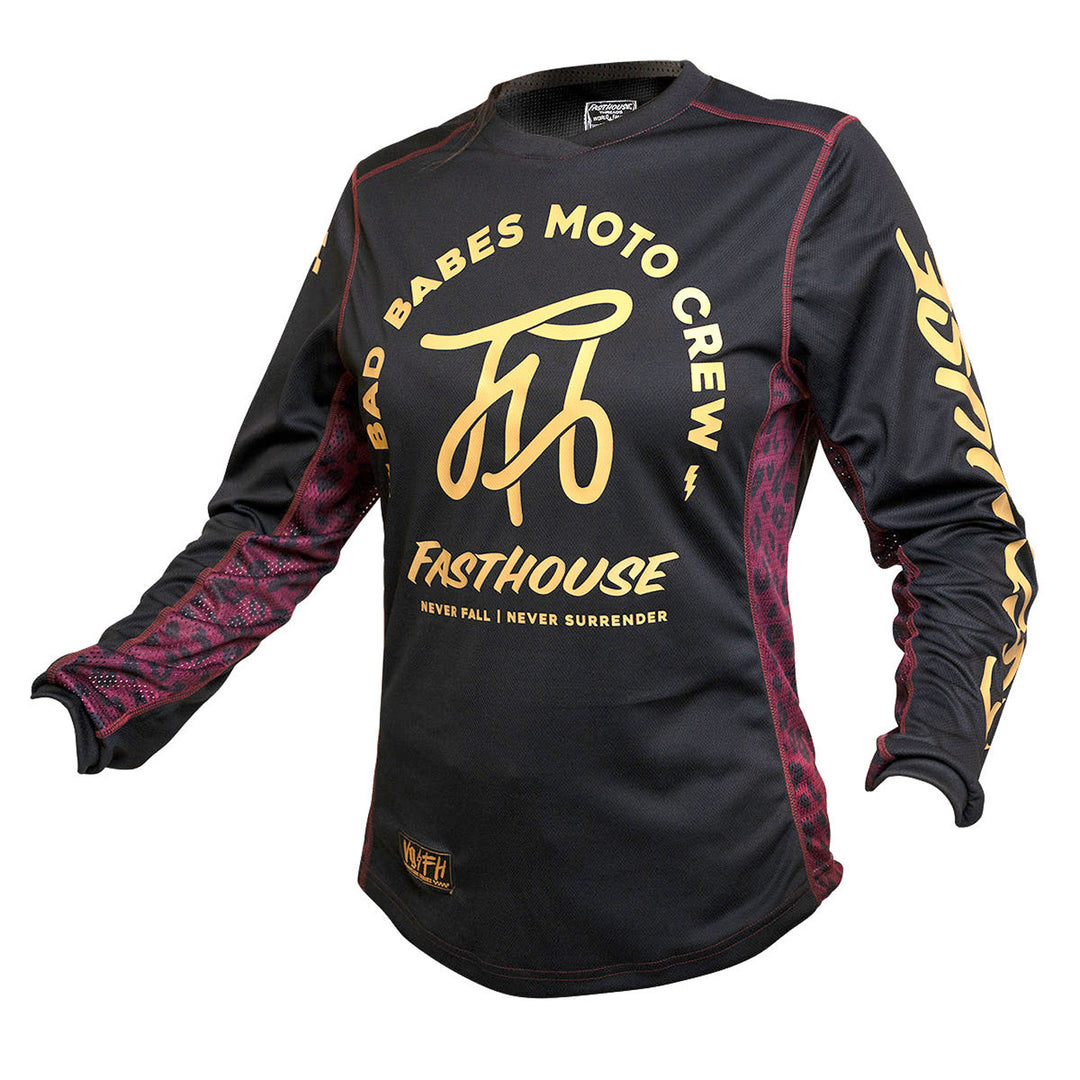 Fasthouse Women's Grindhouse Golden Script Jersey Black - Front View