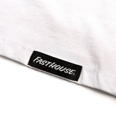 Fasthouse Women's Haven Long Sleeve Tee White - Close-Up of Tag Sewn into Hem