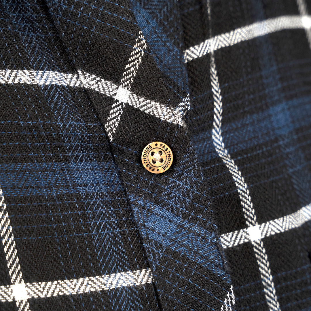 Fasthouse Women's Honey Flannel Dust Blue/Black - Close-Up of Front Button