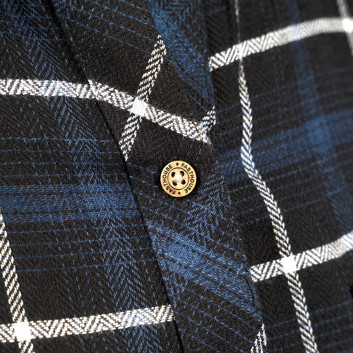 Fasthouse Women's Honey Flannel Dust Blue/Black - Close-Up of Front Button