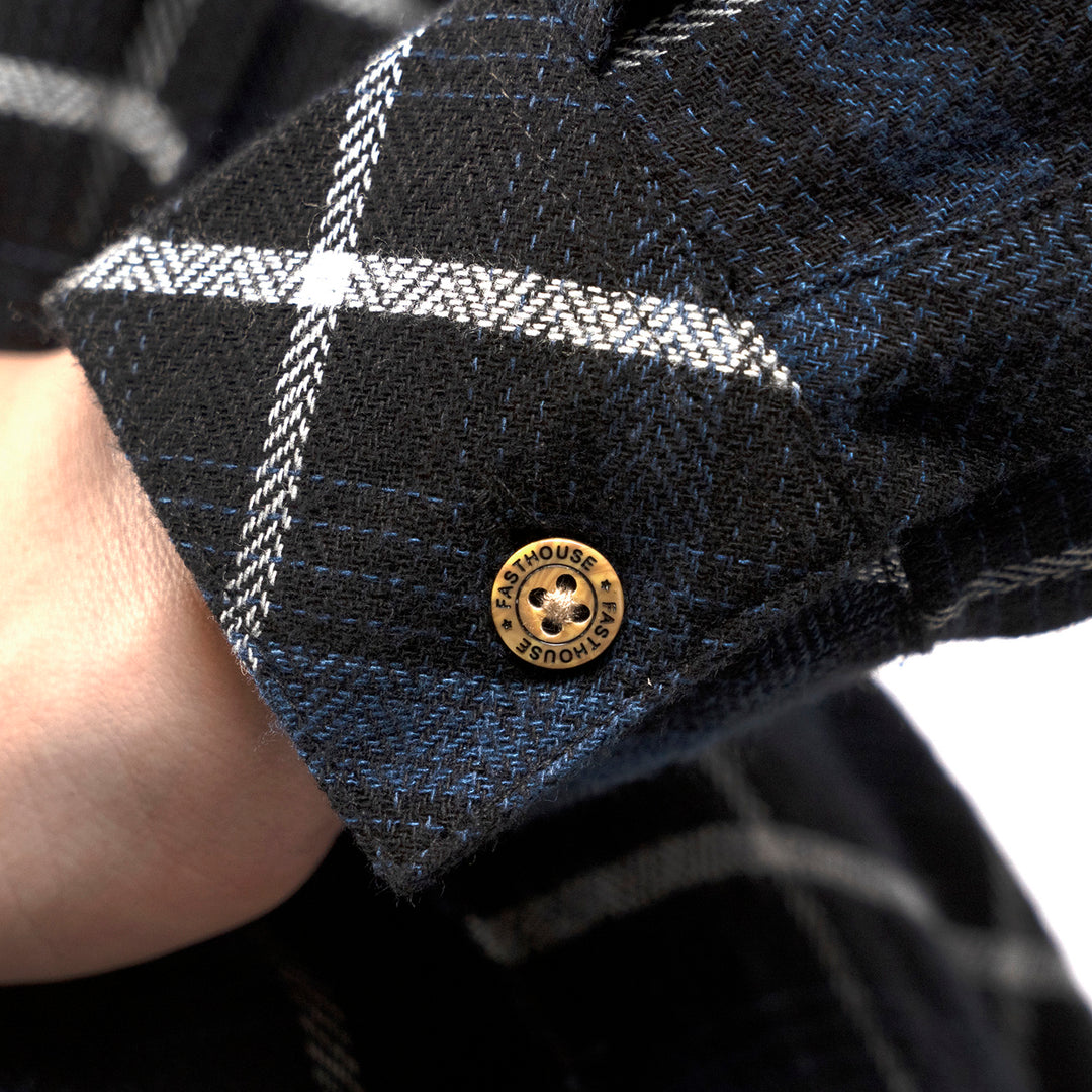 Fasthouse Women's Honey Flannel Dust Blue/Black - Close-Up of Wrist Button
