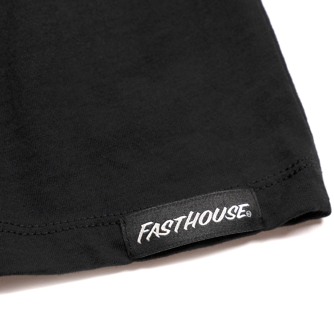 Fasthouse Women's Macabre Tee Black Mineral Wash - Close-Up of Tag Sewn into Hem