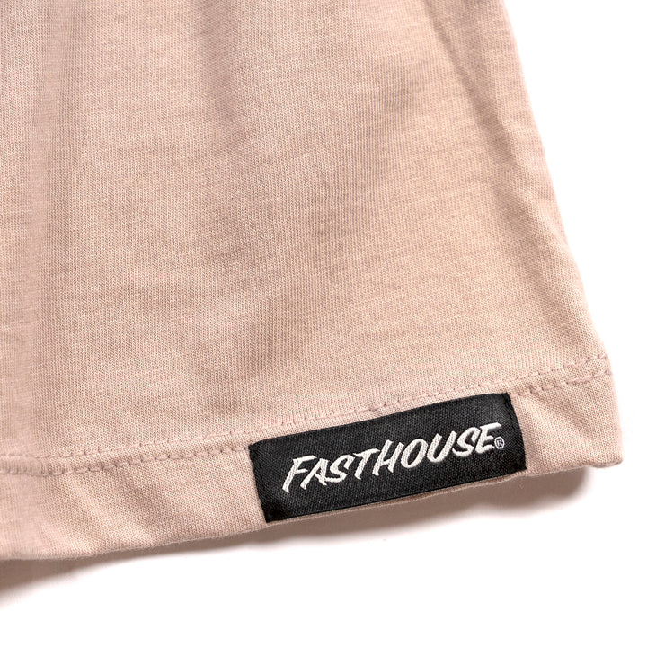 Fasthouse Women's Macabre Tee Heather Pink Gravel - Close-Up of Tag Sewn into Hem