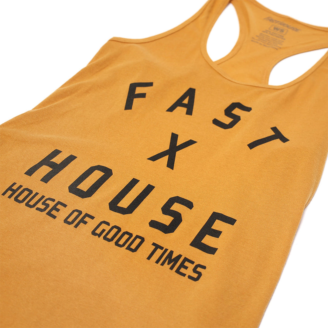 Fasthouse Women's Axiom Tank Vintage Gold - Close-Up of Graphic on Front