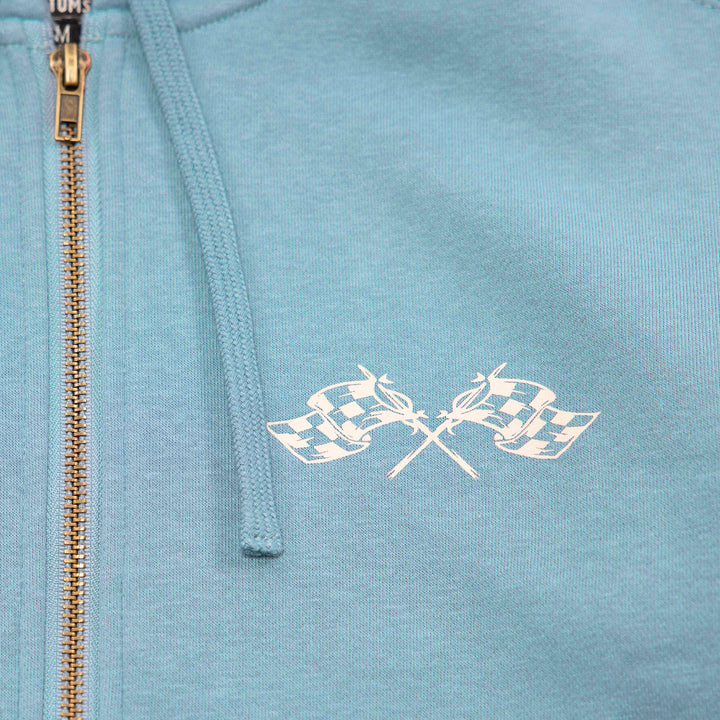 Fasthouse Women's Crown Hooded Zip-Up Denim - Close-Up of Graphic on Front