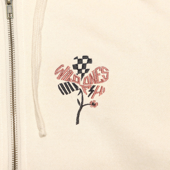 Fasthouse Women's Garden Party Hooded Zip-Up Chalk - Close-Up of Graphic on Front