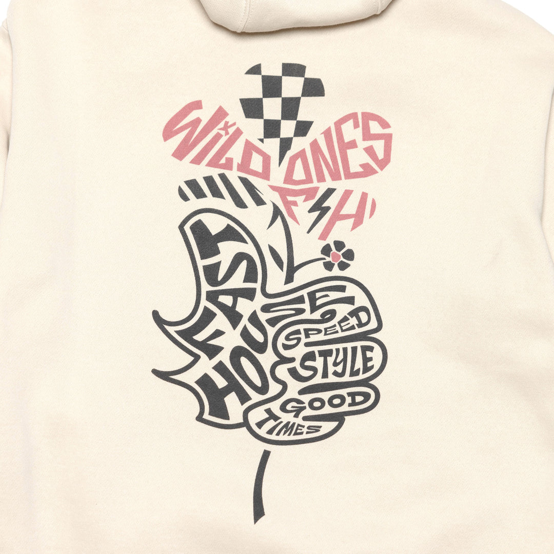 Fasthouse Women's Garden Party Hooded Zip-Up Chalk - Close-Up of Graphic on Rear