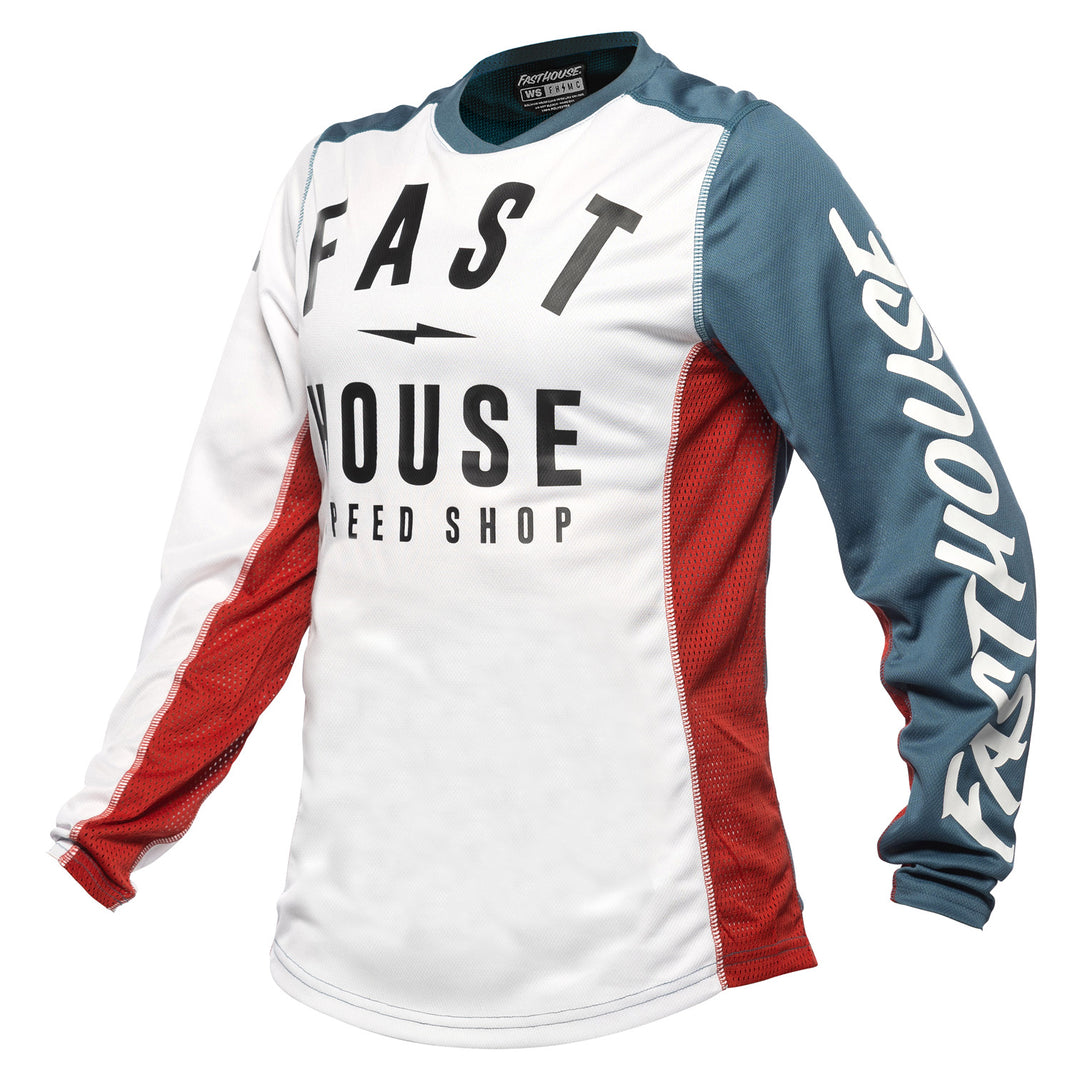 Fasthouse Women's Grindhouse Anthem Jersey White/Teal - Front View
