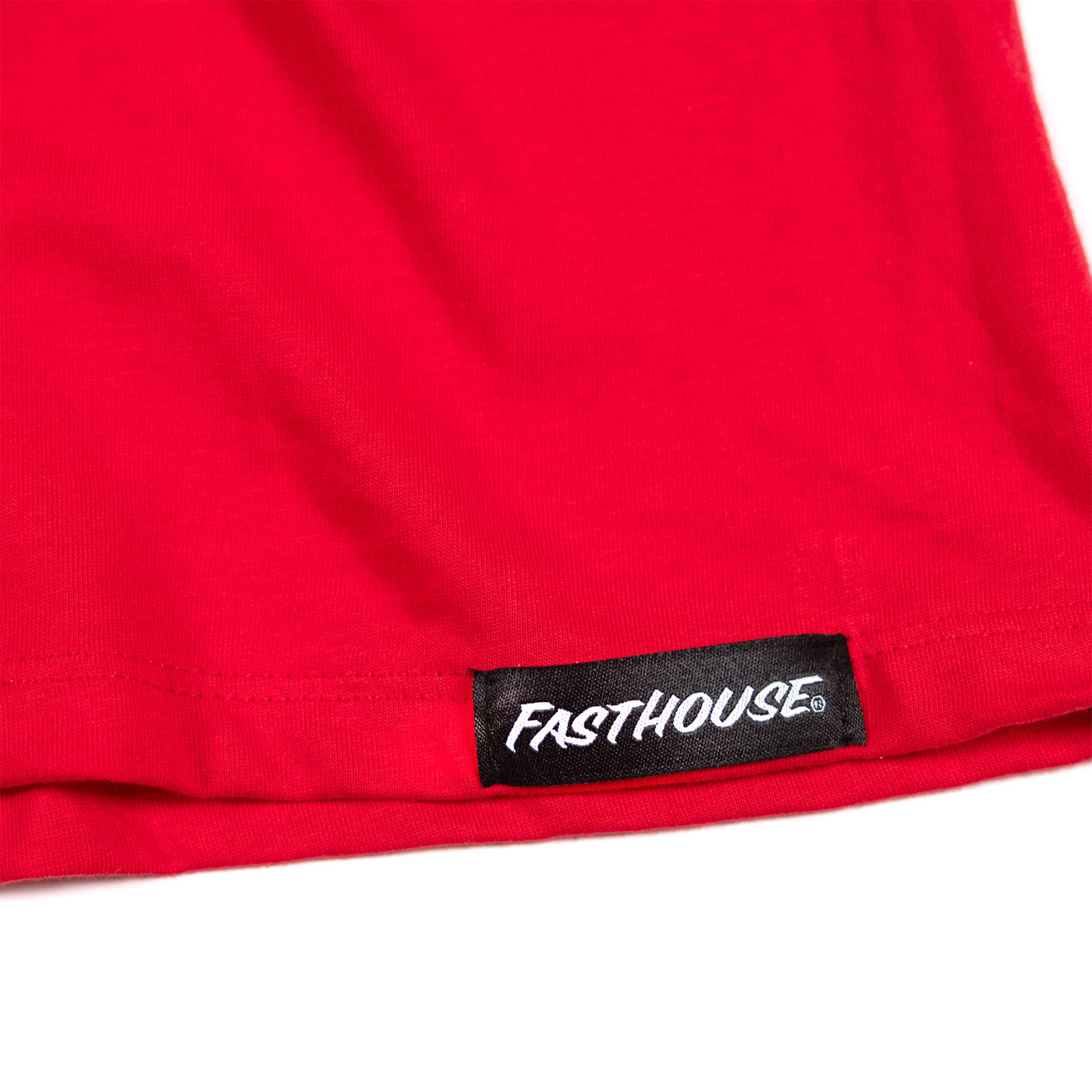 Fasthouse Women's Morris Tee Cardinal - Close-Up of Tag Sewn into Hem