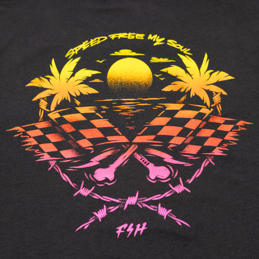 Fasthouse Women's Sun Struck SS Tee Black - Close-Up of Graphic on Rear