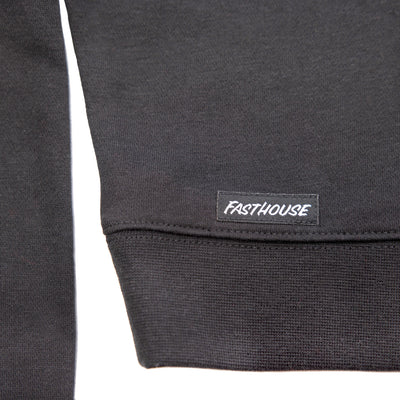 Fasthouse Women's Renown Crew Neck Crop Pullover Black - Close-Up of Logo Tag on Hem