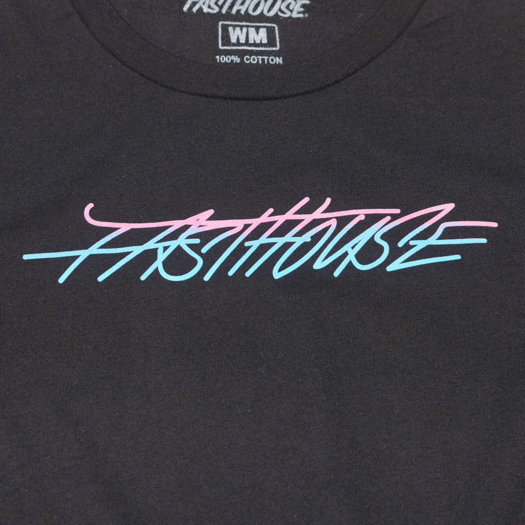 Fasthouse Women's Shadow Palms SS Tee Black - Close-Up of Graphic on Front