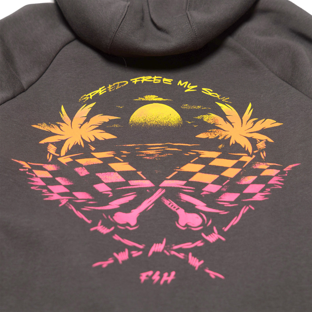 Fasthouse Women's Sun Struck Hooded Pullover Black - Close-Up of Graphic on Rear