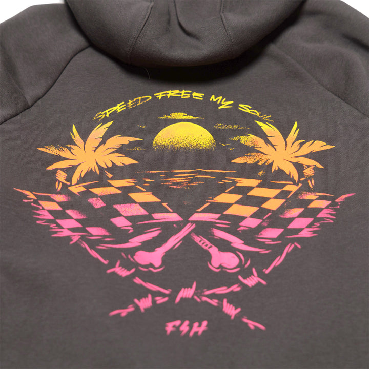 Fasthouse Women's Sun Struck Hooded Pullover Black - Close-Up of Graphic on Rear