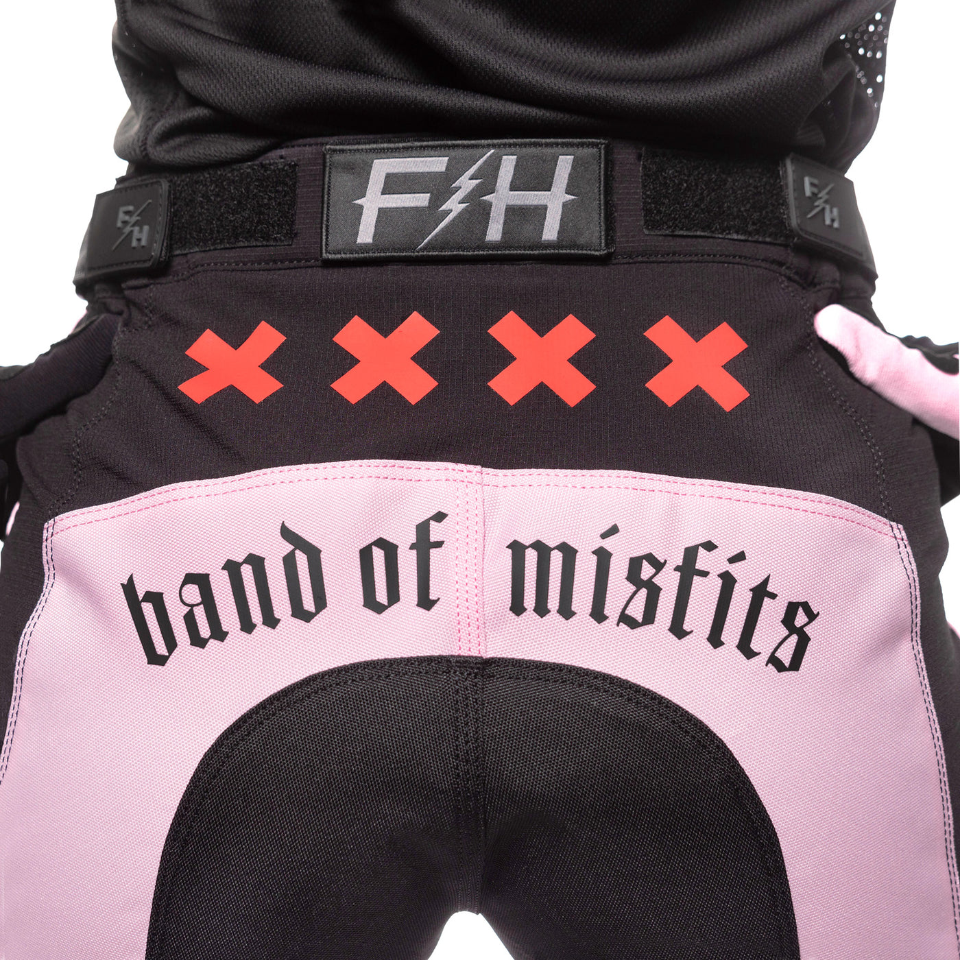 Fasthouse Women's Speed Style Karma Pant Pink Diamond/Black - Close-Up of Rear Waist Graphics and Details