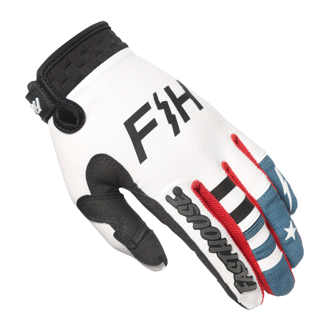 Fasthouse Women's Speed Style Anthem Gloves White/Teal - Back of Left Hand View
