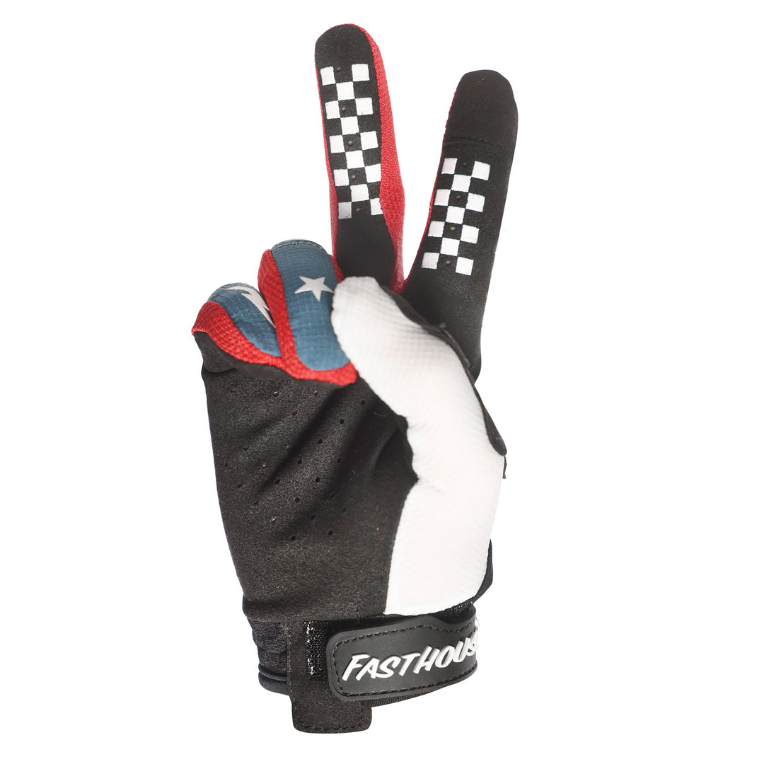 Fasthouse Women's Speed Style Anthem Gloves White/Teal - Palm View of Peace Sign