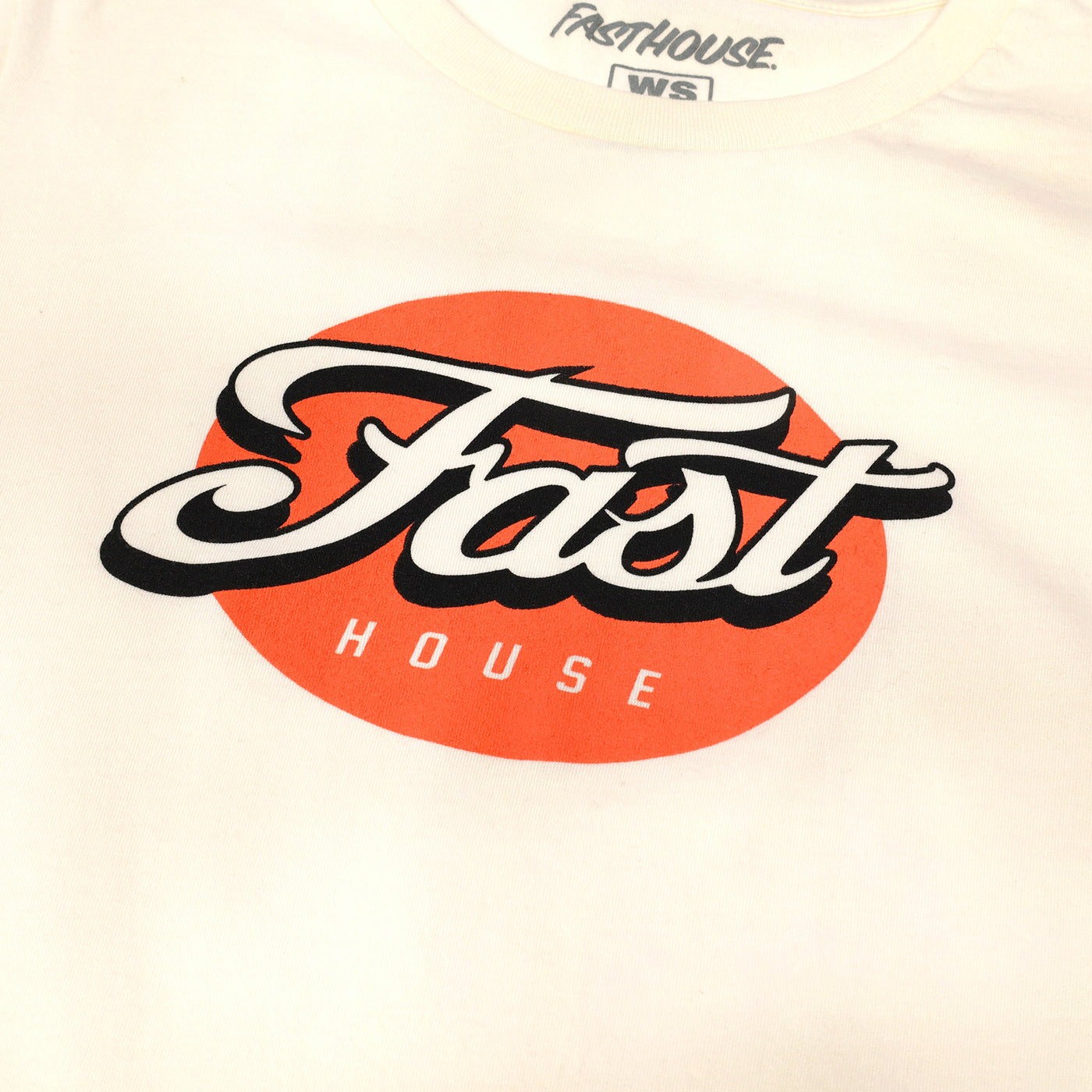 Fasthouse Women's Tasker SS Tee Natural - Close-Up of Graphic on Front