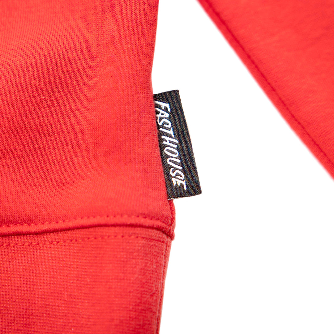Fasthouse Wired Hooded Pullover Red - Close-Up of Logo Tag in Side Seam