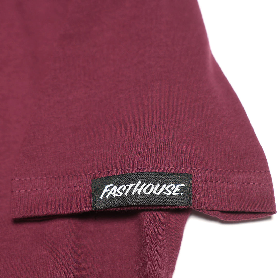 Fasthouse Youth Chalet Tee Maroon - Close-Up of Tag Sewn into Sleeve Hem