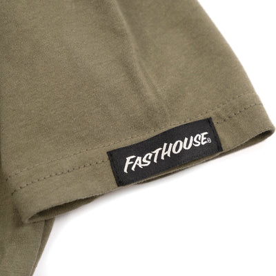 Fasthouse Youth Coalition Tee Military Green - Close-Up of Tag Sewn into Sleeve Hem