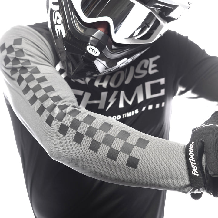 Fasthouse Youth Carbon Method Jersey Black/Gray - Close-Up of Left Sleeve Graphics