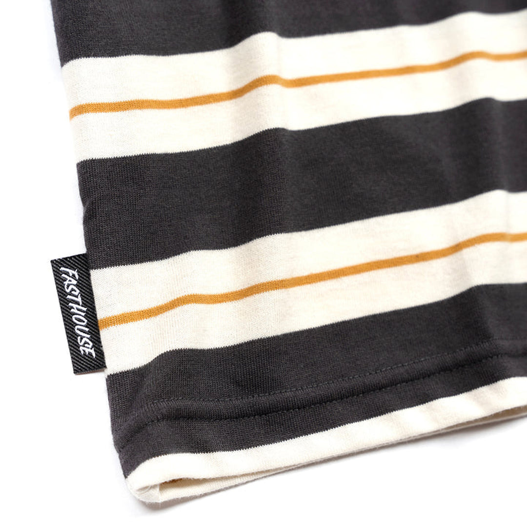 Fasthouse Youth Defector Stripe Tee Natural/Black - Close-Up of Tag Sewn into Seam