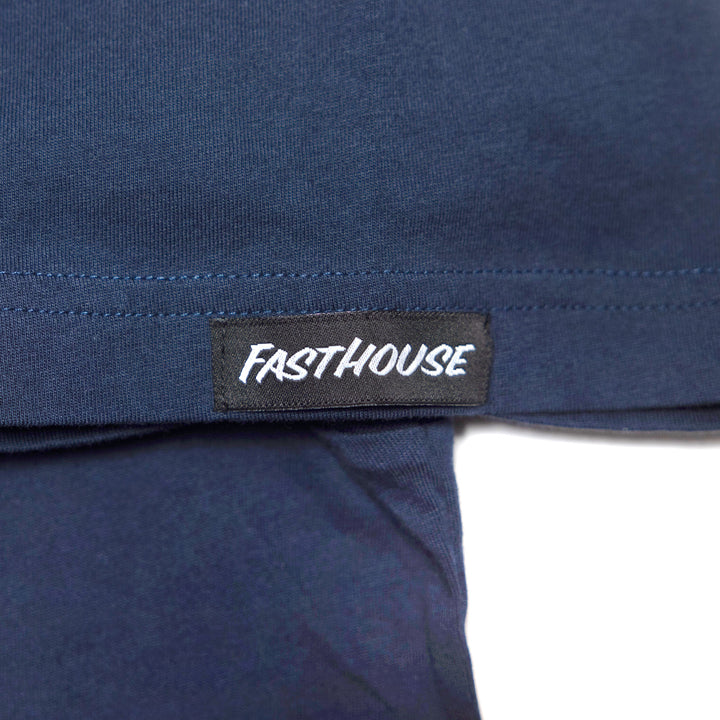 Fasthouse Youth Demolition SS Tee Navy - Close-Up of Brand Tag on Sleeve