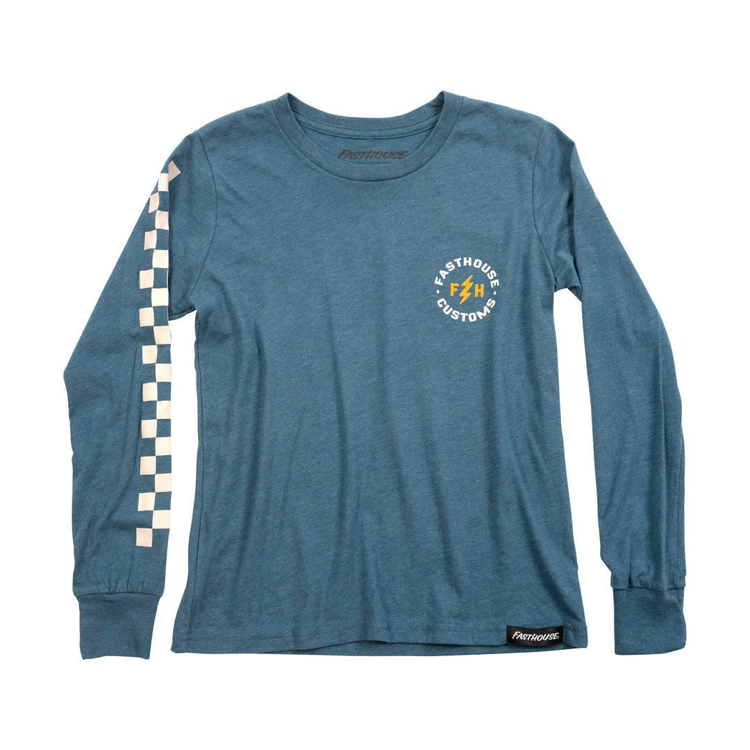 Fasthouse Youth Easy Rider Long Sleeve Tee Heather Teal - Front View