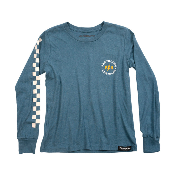 Fasthouse Youth Easy Rider Long Sleeve Tee Heather Teal - Front View