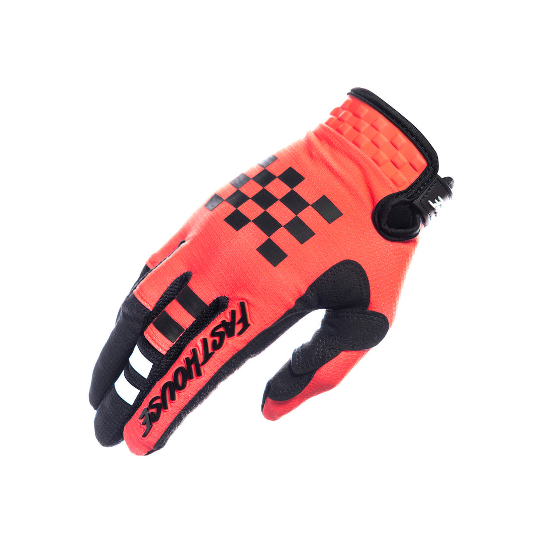 Fasthouse Youth Elrod Formula Gloves Hyper Coral - Back of Right Hand