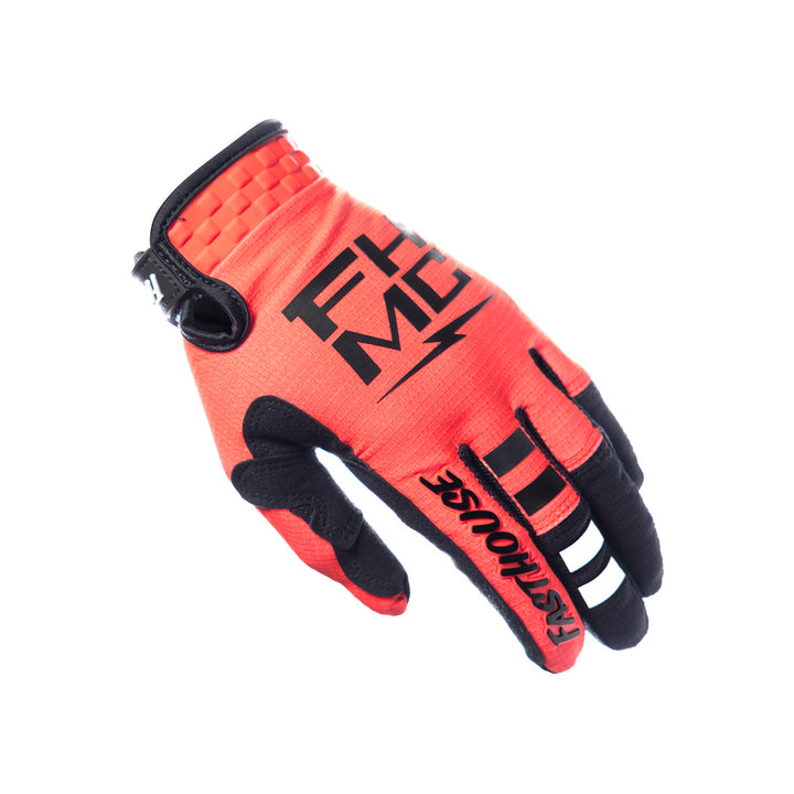Fasthouse Youth Elrod Formula Gloves Hyper Coral - Back of Left Hand