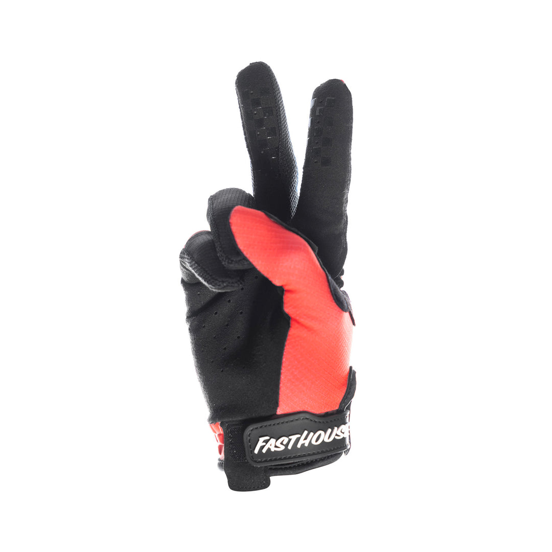 Fasthouse Youth Elrod Formula Gloves Hyper Coral - Palm View of Peace Sign